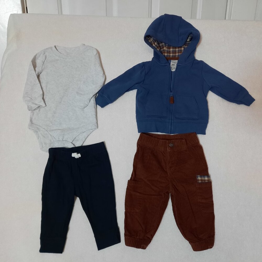 CARTER'S PLAID CORDUROY Pants Hoodie Set w Shirt Pant Baby Outfit, Mix Match, LN